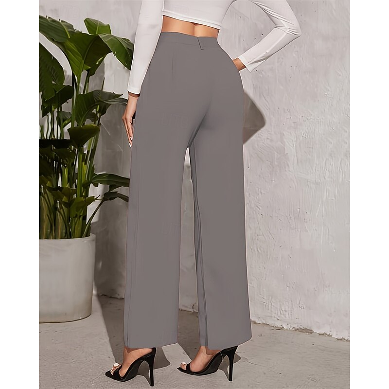 Women's Wide Leg Dress Pants Pants Trousers Fashion Streetwear Full Length High Waist Plain Pocket Breathability Comfortable Street Daily Wear Going out Depression Green Black Wine Light Purple3
