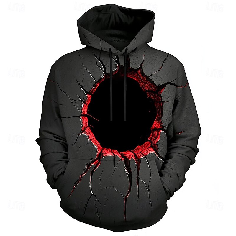 Men's Optical Illusion 3D Hoodies Sweatshirt Fashion Exaggerated Long Sleeve Crew Neck Holiday Streetwear Black 1 Black Drawstring Fall Winter Designer2