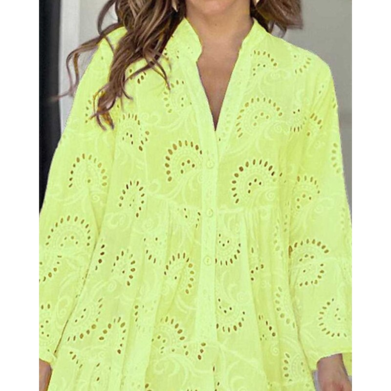 Women's Mini Dress Lace Dress Casual Dress Fashion Modern Daily Beach Weekend Regular Fit Plain Long Sleeve V Neck Yellow Orange Spring Fall3