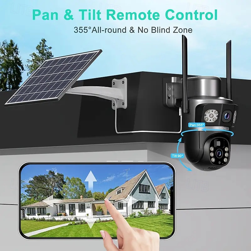 Dual-lens Solar-powered Wireless Outdoor Security Camera 8-megapixel Resolution 355 Pan-tilt Rotation With Colour Night Vision Spotlight/Alarm Motion Detection Two-way Intercom Wifi Monitoring.3