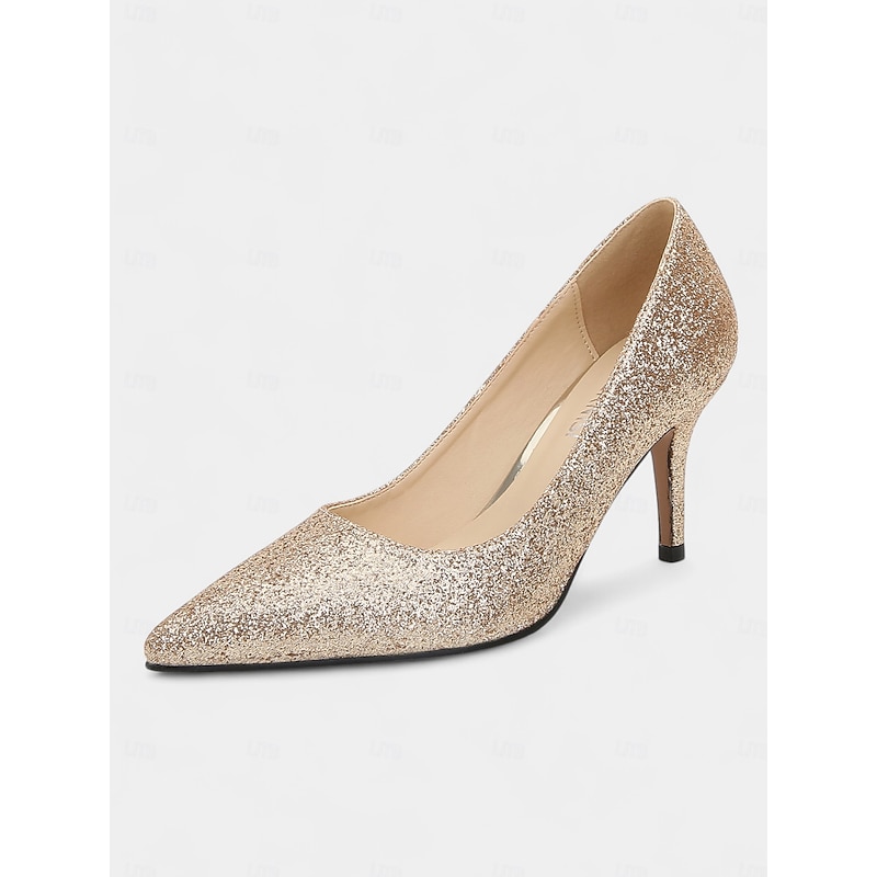 Women's Gold Glitter Pointed-Toe Pumps - Sparkly Stiletto High Heels for Nightlife Parties and Evening Glam Looks4