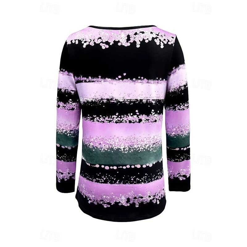 Women's T shirt Long Sleeve Crew Neck Long Sleeve Tunic Graphic Geometric Color Gradient Vintage Stylish Round Neck Tops Daily Sports Weekend Print Pink Purple Green Fall Spring Fall Winter Prefall3