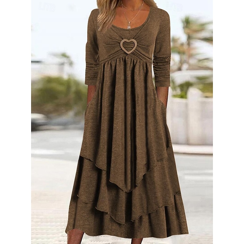 Women's Midi Dress Casual Dress Fashion Modern Vacation Daily Weekend Regular Fit Plain Long Sleeve Crew Neck Brown Green Light Grey Spring Fall2