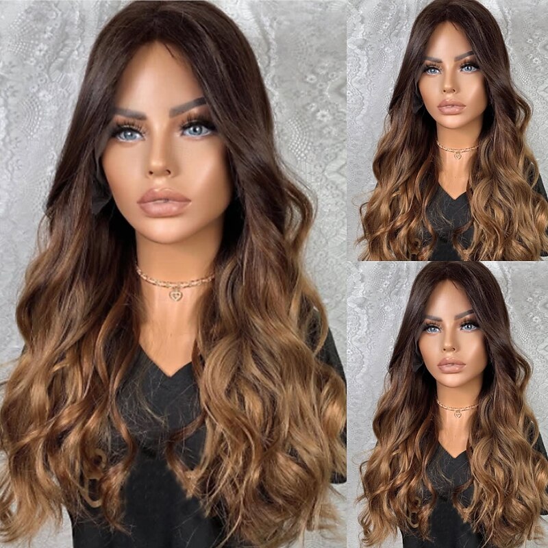 Human Hair 5x5 Closure 13x4 Lace Front Wig Middle Part Brazilian Hair Wavy Brown Wig 130% 150% Density with Baby Hair Ombre Hair 100% Virgin Glueless Pre-Plucked For Women Long Human Hair Lace Wig4