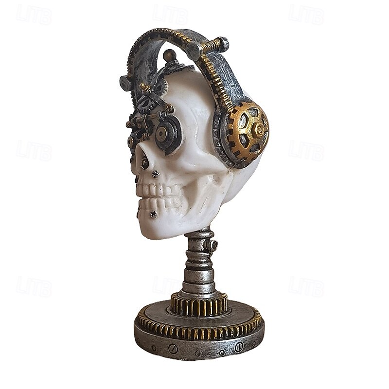Halloween Evil Mechanical Bobblehead Skull Figurine, Scary Resin Skeleton Head Desktop Decoration, Creepy Office Table Ornament for Haunted House Horror Decor4