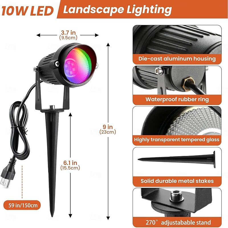 Spotlights Outdoor LED Spot Lights for Yard, RGB Color Changing Landscape Lights Waterproof Spotlight with Plug & Remote for House Garden Path Tree Decoration for Halloween3