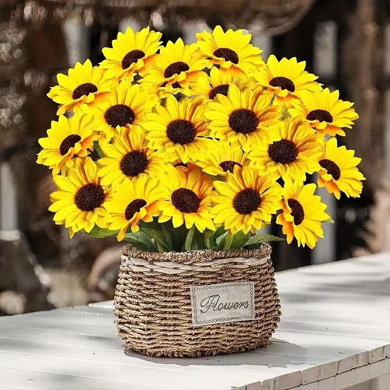 12 Bundles Artificial Sunflowers Fall Decor, UV Resistant Plastic Flowers for Indoor Outdoor Wedding Garden Patio Decoration, No Fading, Autumn Thanksgiving Christmas Decorations3