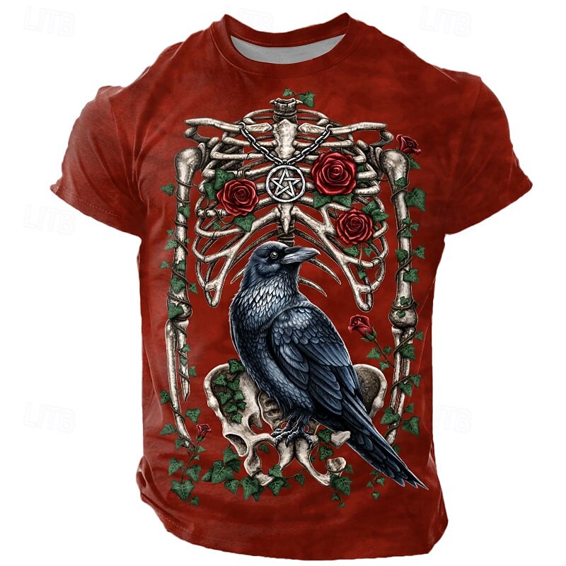 Halloween Men's Skeleton Gothic T Shirt Short Sleeve T shirt 3D Print Crew Neck Shirt Exaggerated Designer Artistic Street Casual Daily Black Red Blue Summer Spring All Seasons Clothing Apparel S M L3