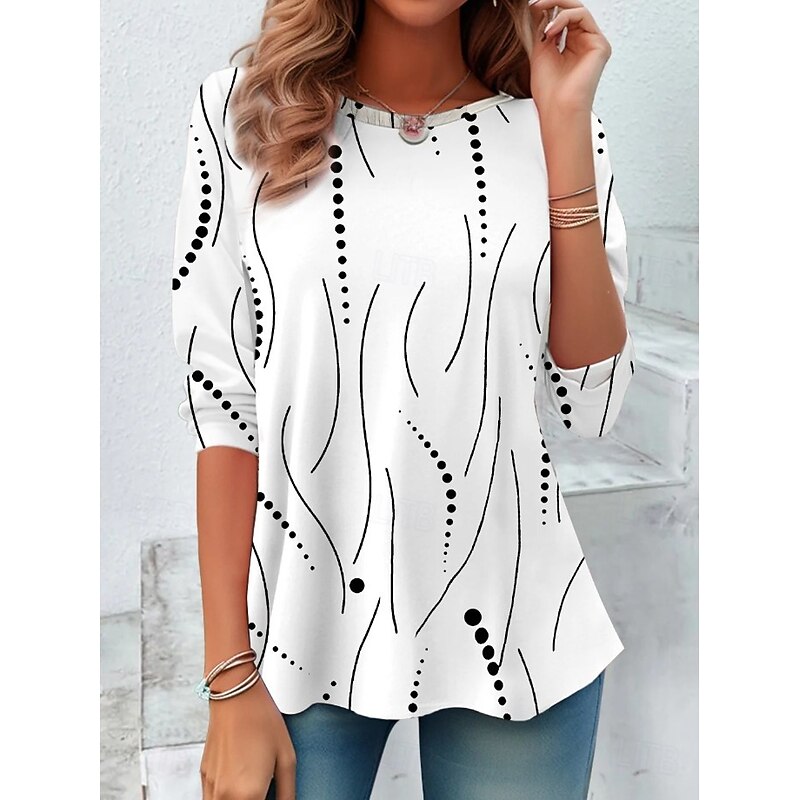 Women's T shirt Crew Neck Long Sleeve Tunic Graphic Geometric Color Gradient Vintage Stylish  Round Neck Regular Tops Daily Sports Weekend Print White Orange Fall Spring, Fall, Winter, Summer