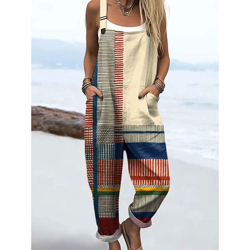 Women's Dungarees Active Graphic Sleeveless Straight Drawstring Vacation Daily Loose Fit Pink Blue Orange Summer4