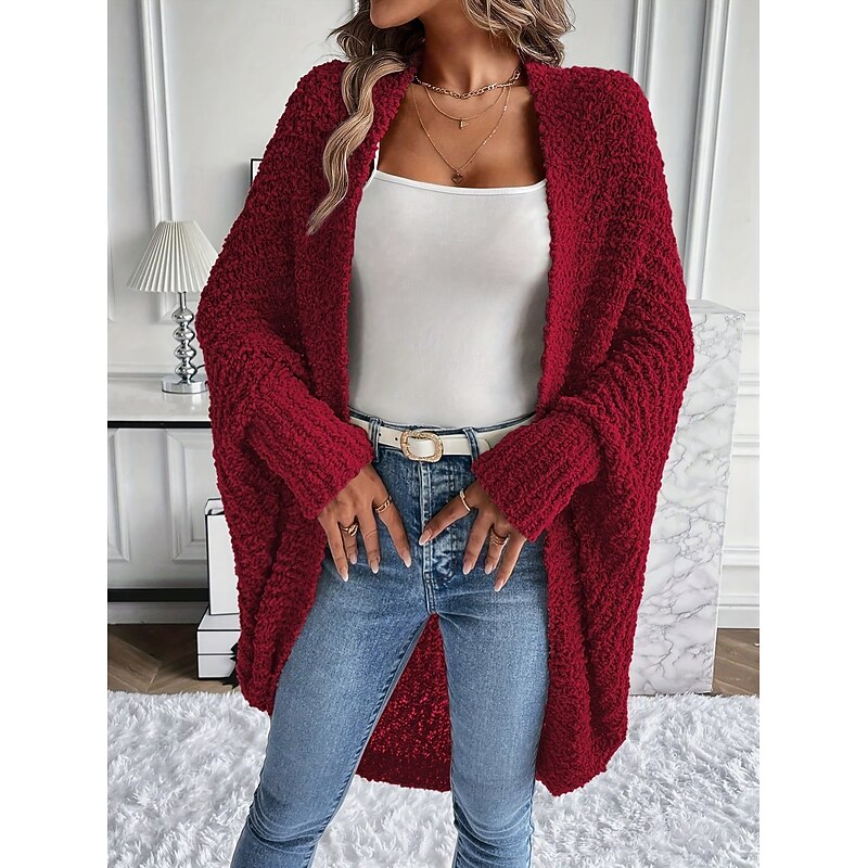 Women's Shrugs Solid Color Plain Daily Long Sleeve Cold Shoulder Long Tops Yellow Wine Winter