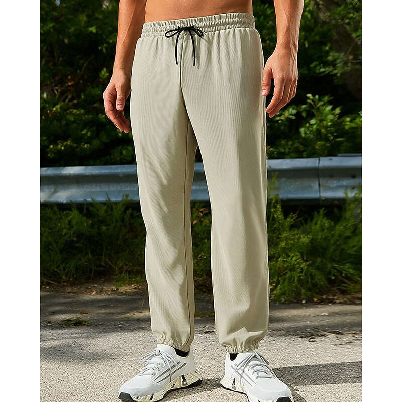 Men's Running Pants Outdoor Pants Pocket Drawstring Bottoms Athleisure Gym Workout Sun Protection Lightweight Breathable Running Yoga Regular Fit Sportswear Activewear Solid Colored Black Khaki Beige