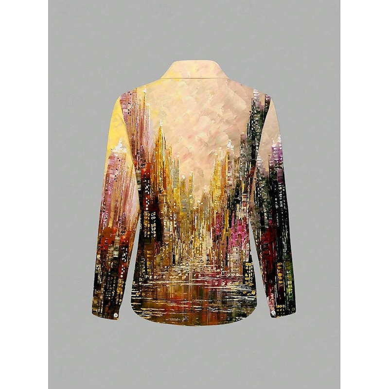 Women's Shirt Button Down Tunic Shirt Collar Long Sleeve Ombre Graphic Elegant Vintage Tropical Regular Tops Work Daily s Print White Yellow Spring2