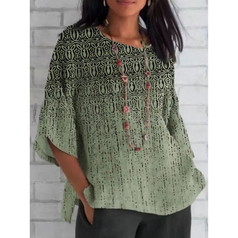 Women's Shirt Graphic Color Gradient Retro Vintage 3/4 Length Sleeve Crew Neck Regular Tops Daily Holiday Print White Yellow Red Blue Purple Summer Spring Fall2