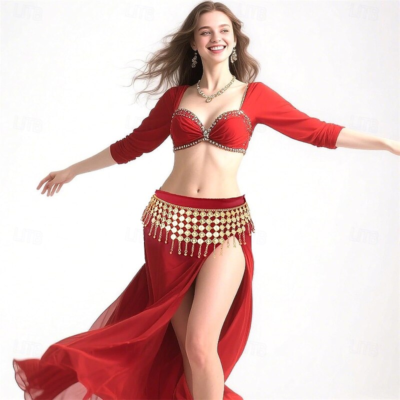 Belly Dance Hip Scarf Belt with Coins Belly Dancing Skirt Dancer Belt for Bellydance Halloween Costume Accessory2