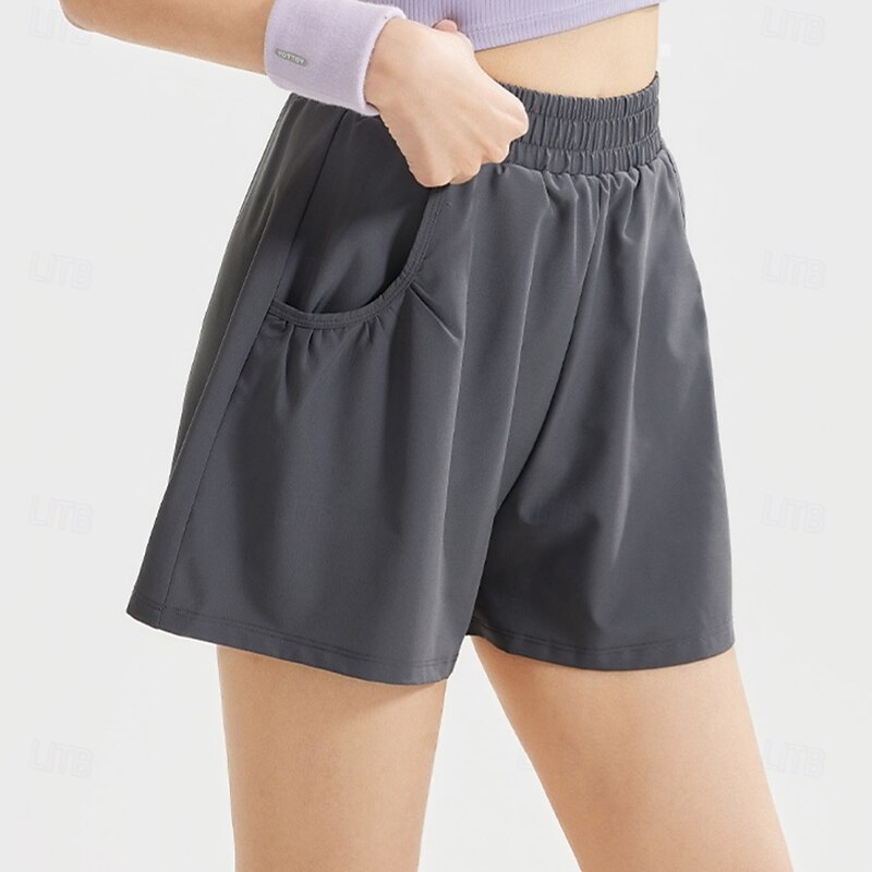 Women's Solid Colored Running Shorts Tennis Shorts 1 PC Short Pant Sporty Wide Waistband Reduces Chafing Stretchy Fitness Professional Tennis Running Fitness Shorts Black Purple Khaki Spandex Tennis2