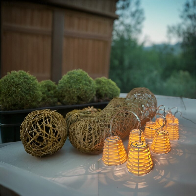 Decorative Lantern Rattan String Lights - 10LEDs Rattan Wire Ball Style Battery / Solar Operated Indoor Outdoor Waterproof Patio String Light for Home Pergola Porch Party Backyard Camping2