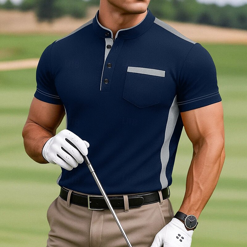 Men's Sports Polo Shirts Golf Polos Shirts Casual Sports Henley Short Sleeve Fashion Comfortable Solid Color Plain Color Block Buttons Summer Spring All Seasons Black White Navy Blue Gray Sports Polo