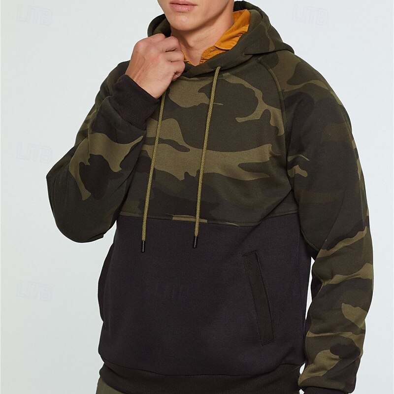 Men's Hoodie Quarter Zip Hoodie Black Green Khaki Hooded Camouflage Pocket Sports & Outdoor Daily Holiday Polyester Streetwear Basic Casual Spring Autumn / Fall Clothing Apparel Hoodies Sweatshirts3