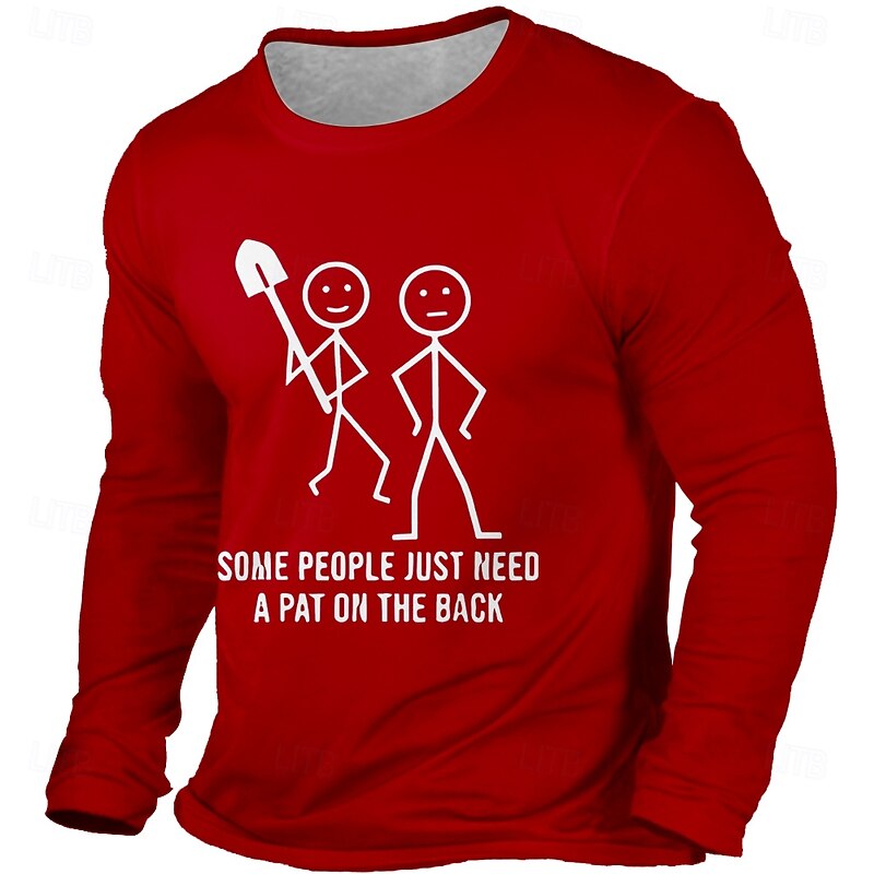 Men's Long Sleeve Graphic Tee, Funny Dark Humor "Some People Just Need A Pat On The Back" Shovel Stick Figure3