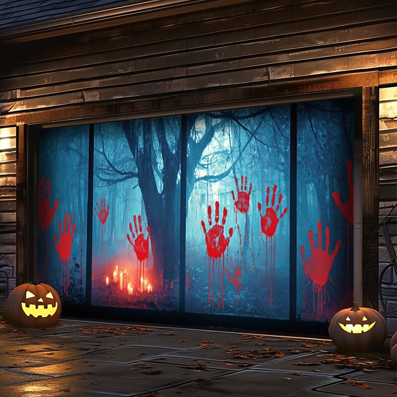Halloween Garage Door Cover Pumpkin Outdoor Banner Scary Vintage Door Large Backdrop Decoration for Holiday Outdoor Garage Door Home Wall Decorations3