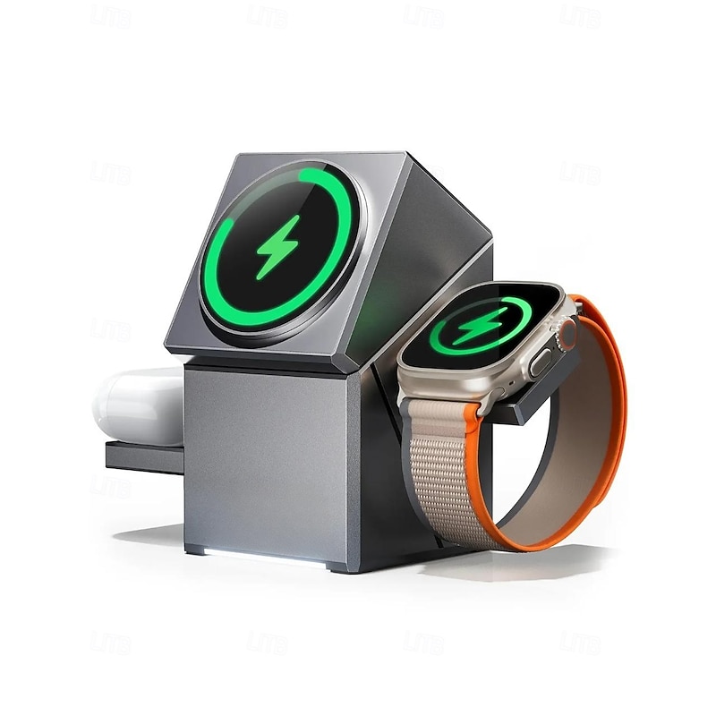 3-in-1 Wireless Charging Station for iPhone, Fast Wireless Charging Station Compatible with Mag-Safe Charger,Magnetic Foldable Travel Charger Stand Nightstand for iPhone ,Apple Watch, AirPods