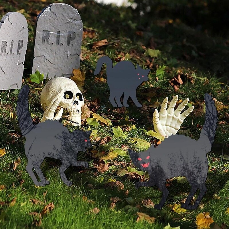 Black for Cat Stake 3 Pack Animal Decor Lawn Halloween Horror for Cat