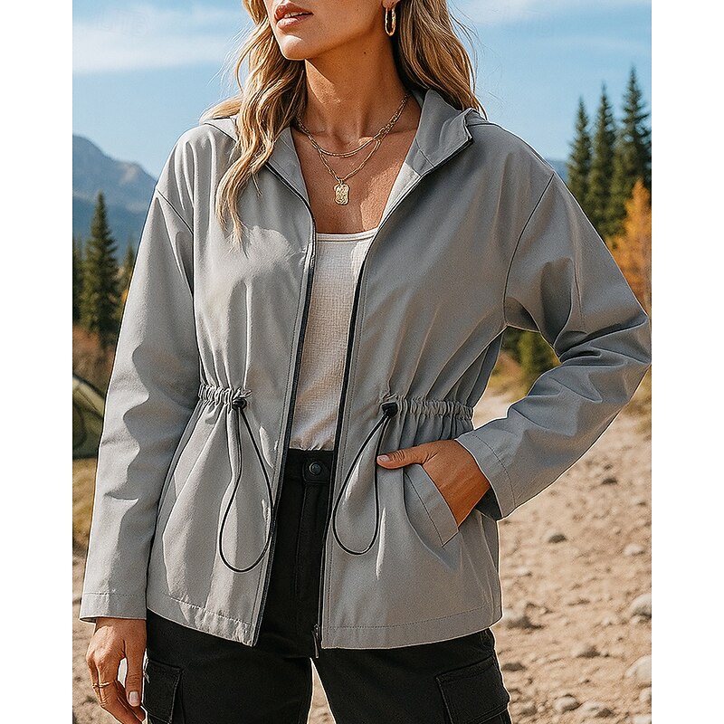 Women's Windbreaker Hiking Jacket rain coat Outdoor Waterproof Windproof Hiking Outfits Hiking Clothes Spring Autumn / Fall Top Camping / Hiking / Caving Running Solid Color Black Army Green Dark Blue3