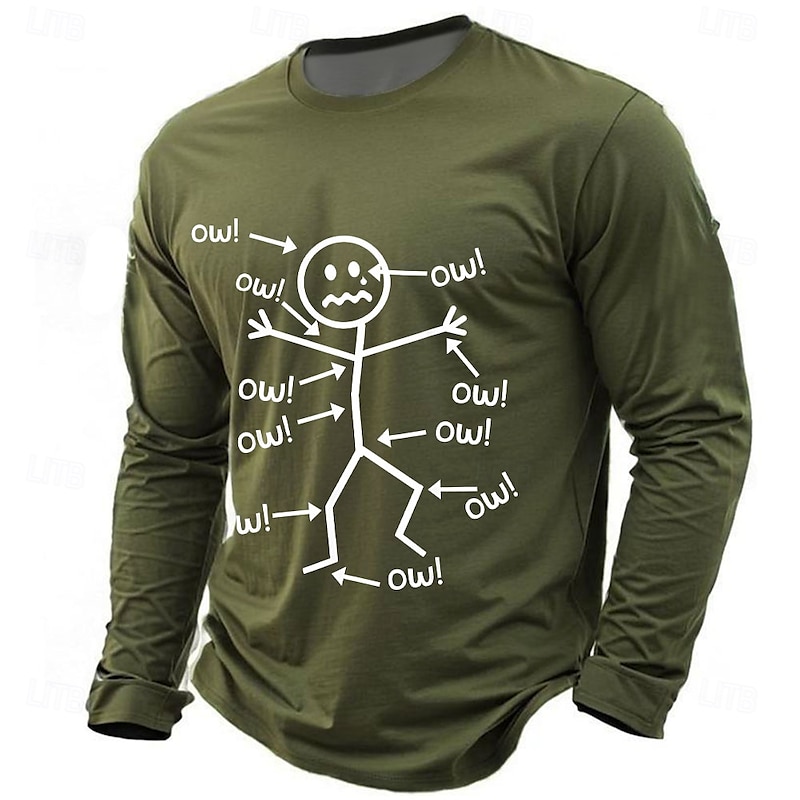 Men's Long Sleeve Graphic T-Shirt with Funny 'Ow!' Aches & Pains Design2