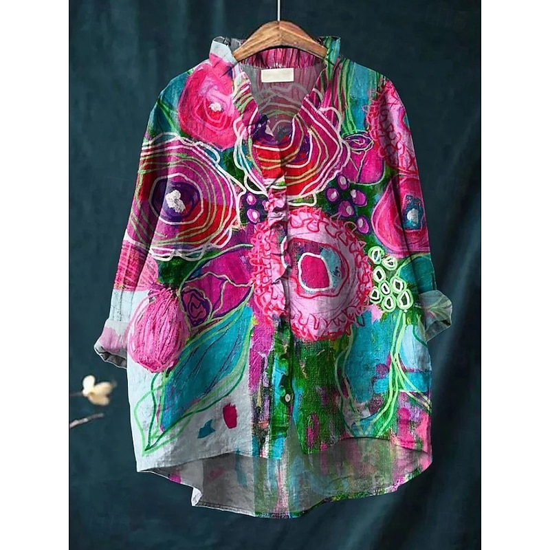 Women's Boho Shirt Floral Elegant Bohemia Active Daily Holiday Going out Ruffle Yellow Red Blue Fuchsia Orange Summer Spring2