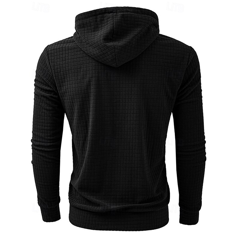 Men's Hoodie Black White Dark Gray Hooded Plain Jacquard Drawstring Ribbed Quarter Zip Sports & Outdoor Daily Holiday Polyester Streetwear Basic Casual Spring Fall Clothing Apparel Hoodies3