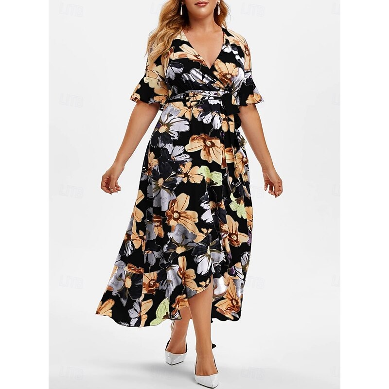 Women's Plus Size Casual Dress Floral V Neck Short Sleeve Summer Spring Elegant Fashion Modern Casual Maxi long Dress Daily Holiday Dress4