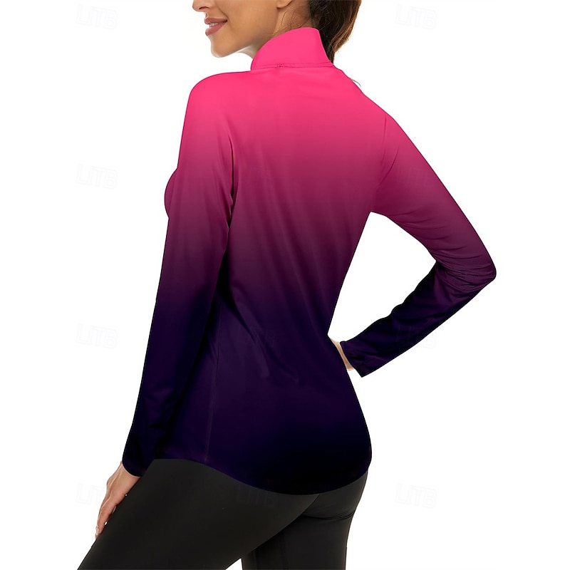 Women's Gradient Golf Polo Shirt Tennis Shirt Long Sleeve Quarter Zip Pullover UV Protection Elastic Breathable Tennis Golf Pickleball Zip Collar Shirt Polo Pink Blue Gray Tennis Clothing2