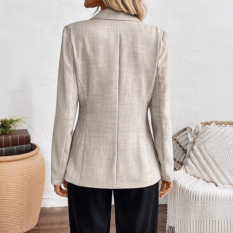 Women's Blazer Comfortable Breathable Pocket Fashion Modern Plain Work Daily Regular Turndown Regular Fit Long Sleeve Outerwear Khaki Spring Fall4