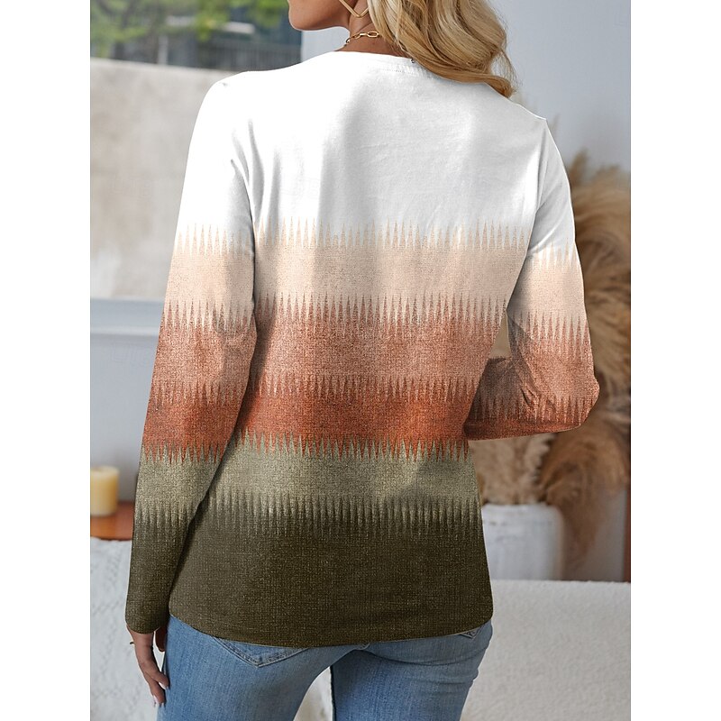 Women's Blouse Tunic V Neck Long Sleeve Buttons Graphic Geometric Vintage Casual Trendy Regular Tops Daily Patchwork Print Blue Purple Brown Green Spring Fall Winter2