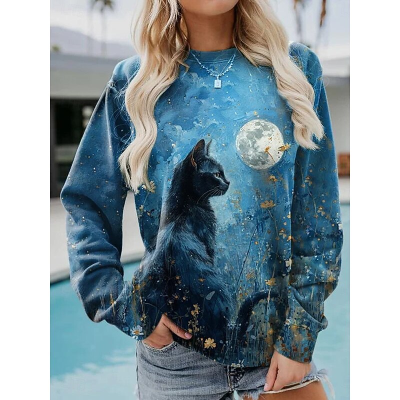 Halloween Women's Pullover Sweatshirt Witch Graphic Cat Pumpkin Fashion Casual Long Sleeve Crew Neck Regular Tops Street Dailywear Casual Print Black Blue Purple Orange Fall Winter3