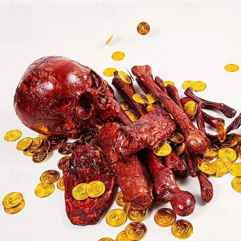 Set of 14 Dry Skeleton Bones Halloween Cross Border Skeleton Ornament Bar Escape Room Horror Decoration Props Scattered Bones3