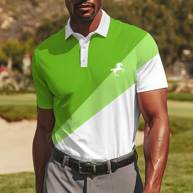 Men's Golf Line Polo Sports Polo Shirts Short Sleeve Polo Shirts Collared Shirts Sportswear Casual Athleisure Buttons Summer Yellow Red Sky Blue3