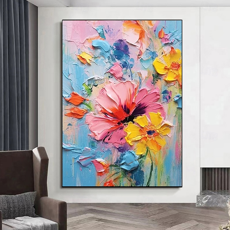 Handmade Oil Painting Canvas Wall Art Decoration Flowers Abstract for Home Decor Stretched Frame Hanging Painting/Rolled Frameless Unstretched Painting