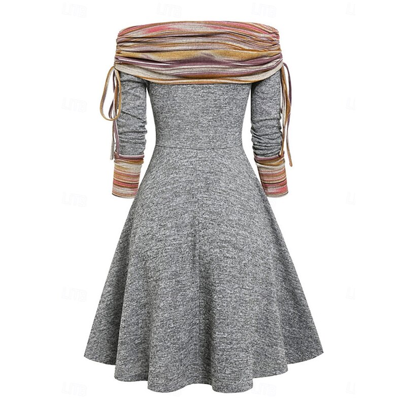 Women's Mini Dress A Line Dress Casual Daily Regular Fit Plaid Long Sleeve Off Shoulder Black Red Navy Blue Royal Blue Spring Fall Winter3