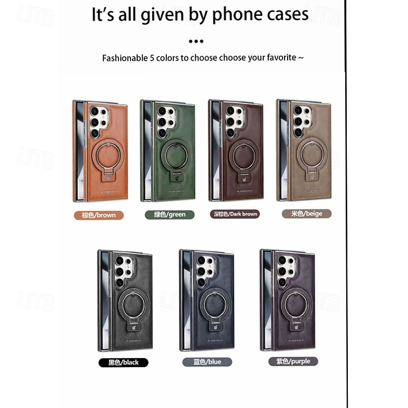 Phone Case For Samsung Galaxy S25 S24 S23 Ultra Plus Back Cover with Stand Holder Magnetic Shockproof Retro TPU PU Leather