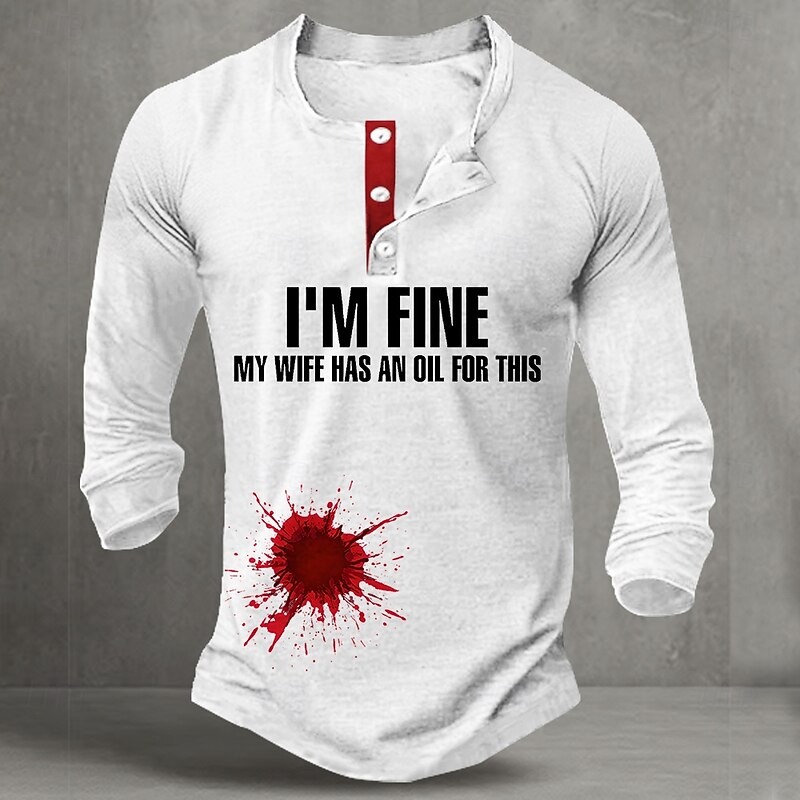 Men's Halloween Blood Splatter Funny Blood stains Henley Shirt Long Sleeve Fashion Cute Daily Casual Holiday Going out Summer Spring Spring &  Fall White Henley Henley T-Shirt