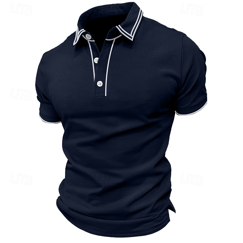 Men's Color Block Golf Shirt Short Sleeve Polo Shirts Lapel Casual Outdoor Street Sports Outdoor clothing Summer Red Navy Blue Brown