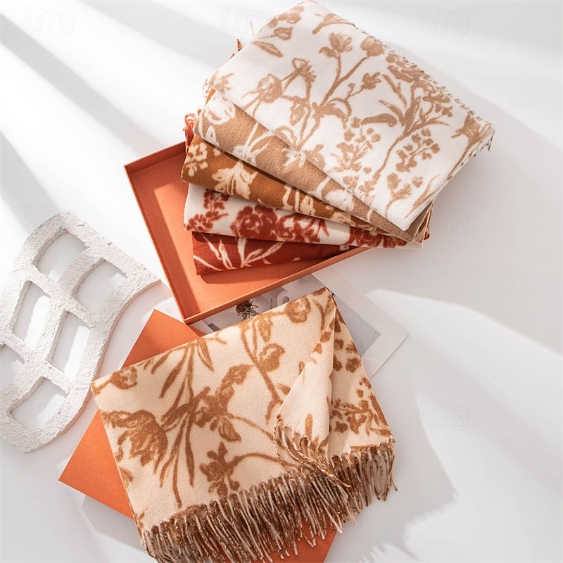 Women's Rectangle Scarf Street Daily Date Black Orange Scarf Flower2