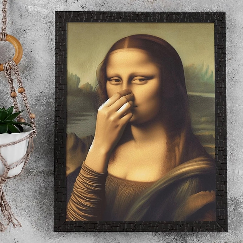 Imitation Mona Lisa Art Decoration  1pc Unframed  2D Flat  Funny Vintage Toilet Humor  Room Decor  Interesting Canvas Wall Decor Decorative Art Canvas Wall Art Poster3