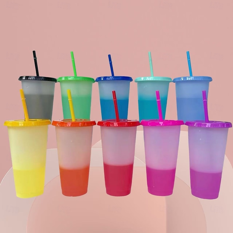 10pcs Color Changing Cups with Lids and Straws, 24oz/710ml Reusable Cold Drink Tumblers, Temperature Sensing Plastic Cups for Outdoor, Travel, Parties, Gifts4