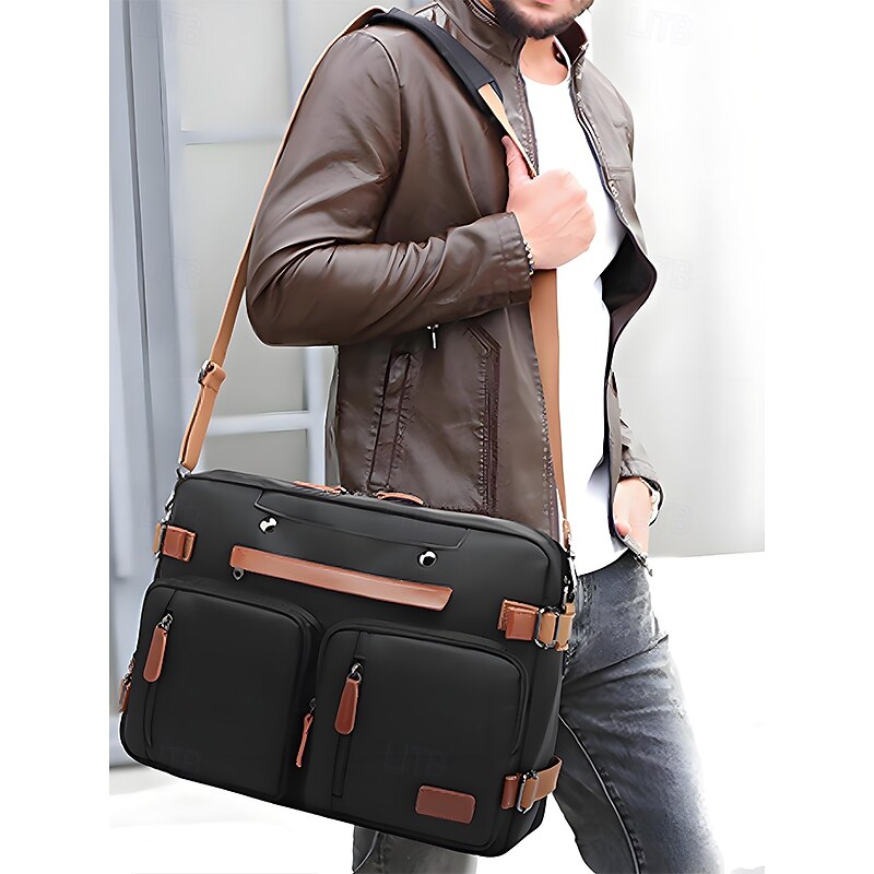 Men's Waterproof Multi-Function Laptop Backpack - Vintage Style Business Travel Bag, Shoulder Crossbody Bag with Adjustable Strap, with Trolley Case, Perfect for Work, College and Short Travel4