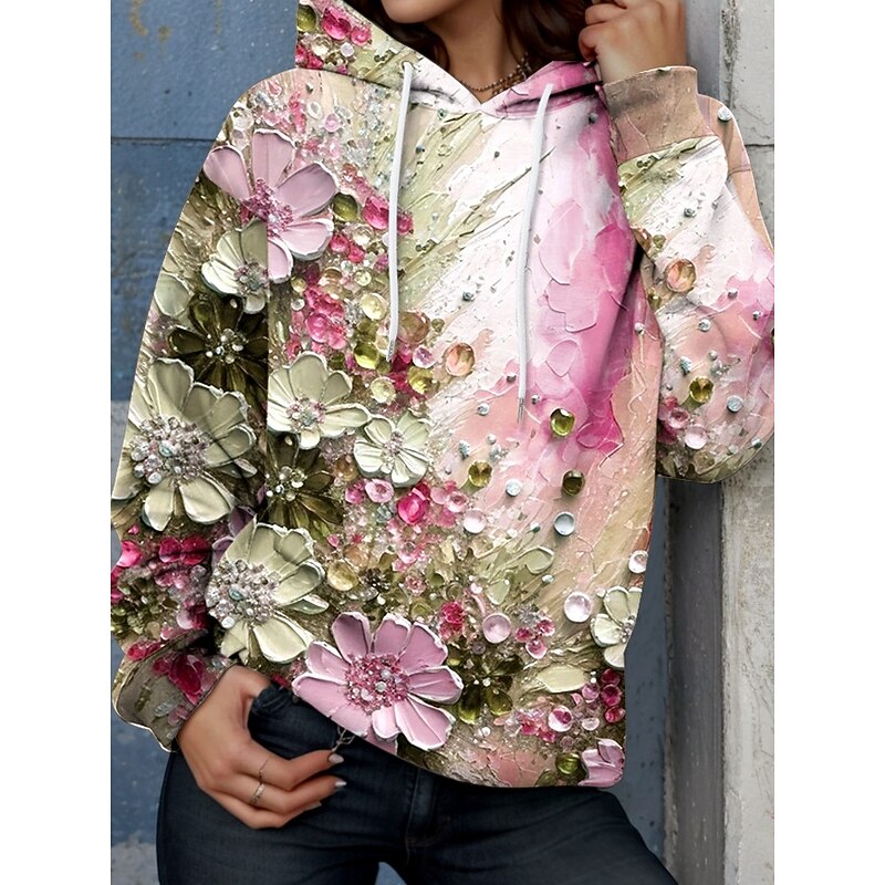Women's Hoodie Pullover Sweatshirt Oversized Long Sleeve Casual Graphic Floral Warm Active Hooded Regular Tops Street Dailywear Print Light Pink Light Green Blue Spring Fall Winter2