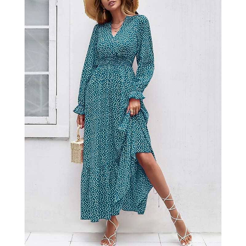 Women's Long Dress Maxi Dress Casual Dress Print Dress Fashion Modern Daily Beach Weekend Regular Fit Flower Long Sleeve V Neck Black Red Blue Green Summer Spring Fall3