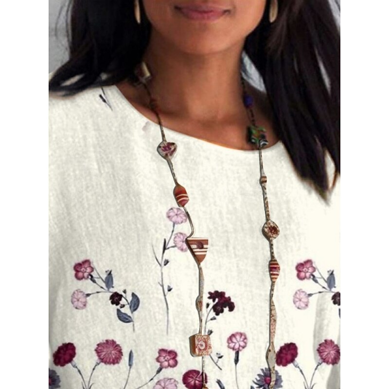 Women's Shirt Floral Daily Casual 3/4 Length Sleeve Crew Neck Regular Tops Daily Holiday Print Black White Summer Spring Fall2
